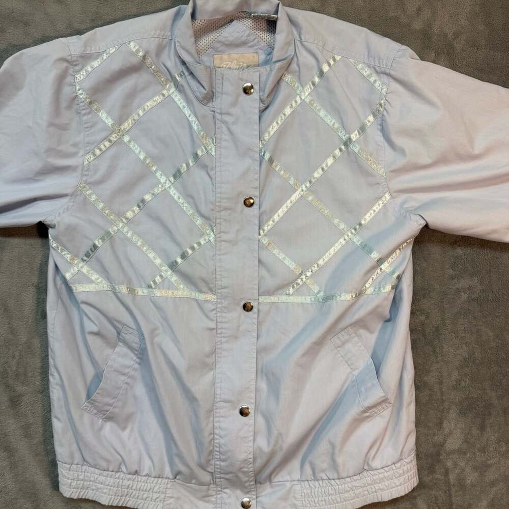 Blair Light Blue Vintage Windbreaker Jacket with Silver Crisscross Pattern